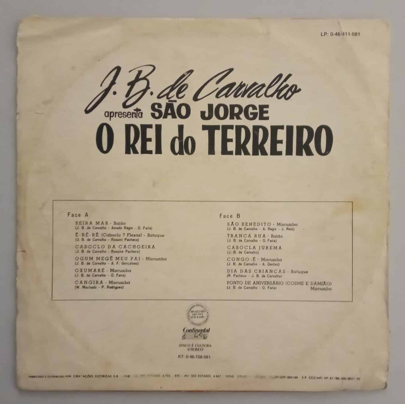 J. B. de Carvalho - São Jorge, O Rei do Terreiro | LP Vinil | Boa 
