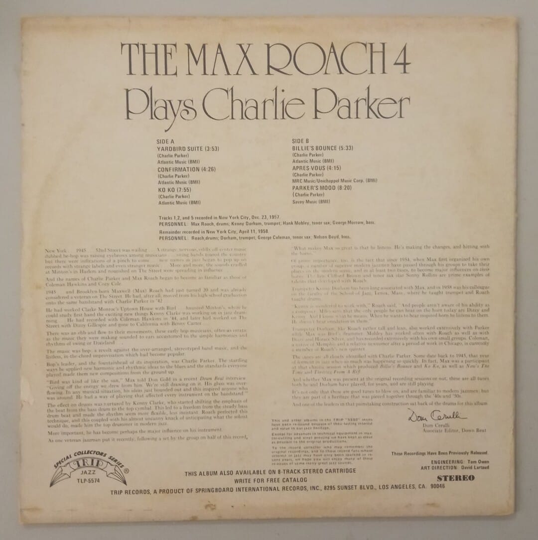 The Max Roach 4 - The Max Roach 4 Plays Charlie Parker | LP Vinil | Boa ...
